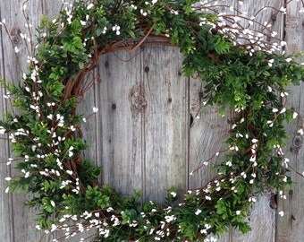 Boxwood, White Pip Berry Wreath, Spring Wreath, Summer Wreath, Pip Berry Wreath
