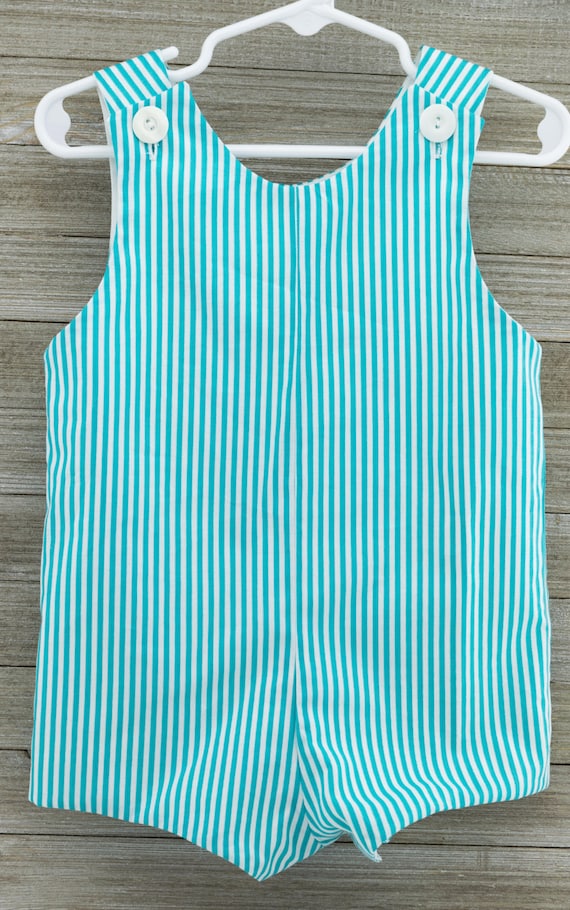 Sample Sale!!! 18 month size. Aqua Stripe Romper. Thisbwould be perfect for a baby shower gift or an outfit for your little man to enjoy thi