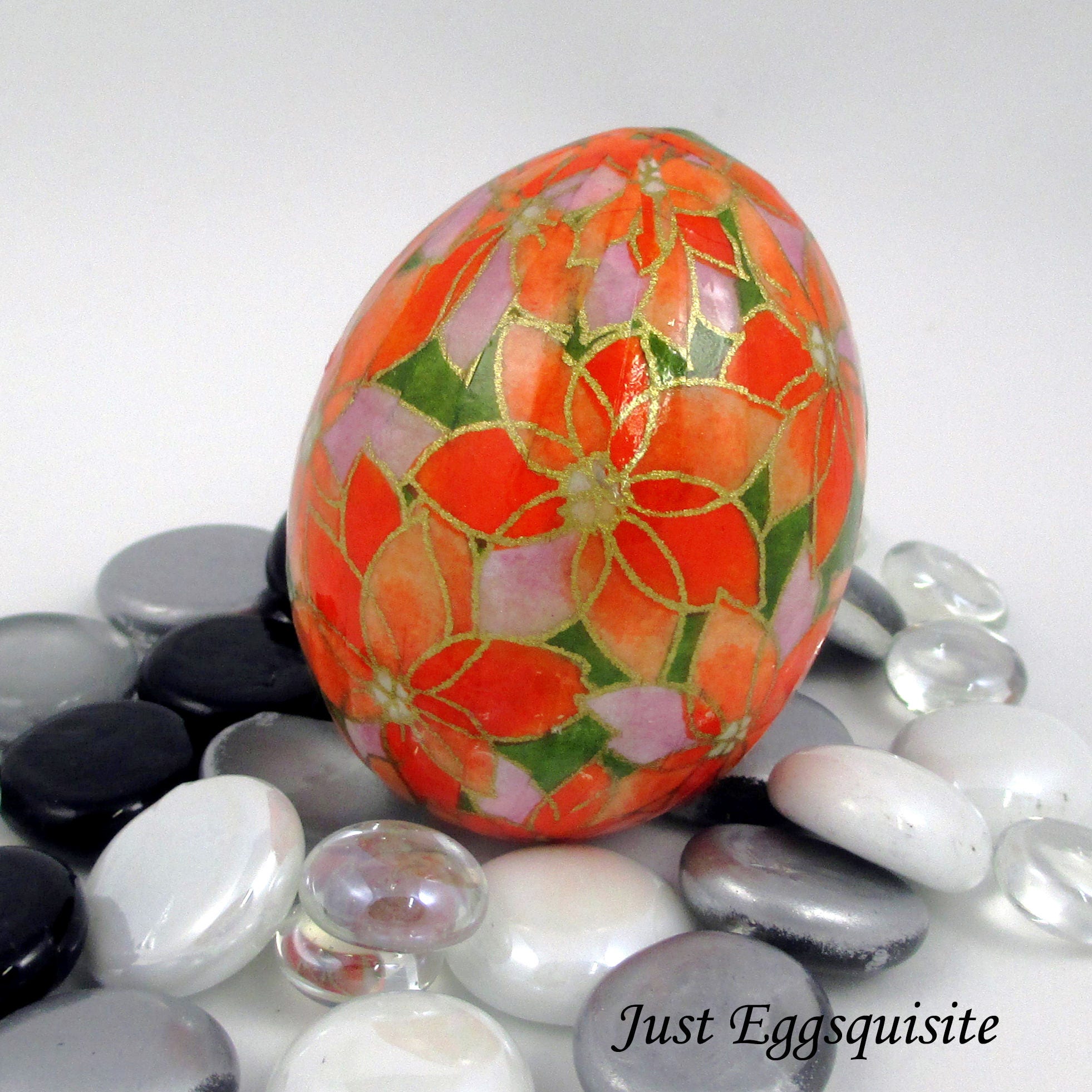 Japanese Washi Easter Egg Orange and Green Floral Hand
