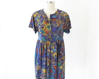 90s vintage babydoll dress// purple print summer dress// small medium