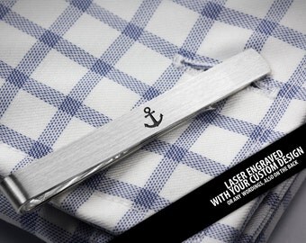 Custom Engraved tie clip - Anchor jewelry for men - Personalized tie clip sterling silver - Tie bar engraved
