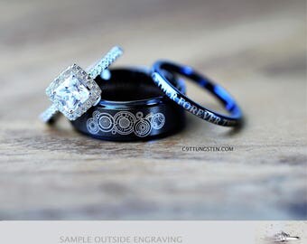 timeless doctor who inspired his 8mm tungsten and hers 2mm 925 sterling silver 15 carat cushion - Dr Who Wedding Ring timeless doctor who inspired his 8mm tungsten and hers 2mm 925 sterling silver 15 carat cushion - Dr Who Wedding Ring