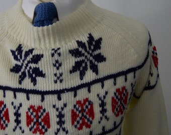 Vintage 70s/80s White Ski Sweater by JC Penney Size Small