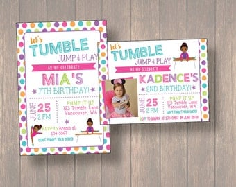 Gymnastic invitation, Gymnastic Birthday Party, Gymnastic Birthday, Tumble Birthday Party, Girl Birthday Invitation