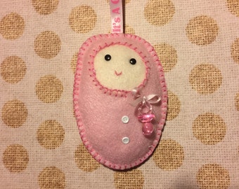 Felt Baby Ornament, Baby's First Christmas Ornament, Baby Girl Ornament, Baby Girl Decoration, Soft Baby Ornament - Violet Bows