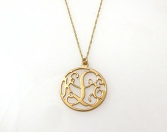 14k Gold Monogram necklace. Personalized Initial necklace.Personalized pendent. Gold monogram necklace. initial jewelry.