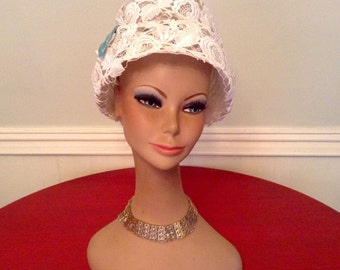 1960s Vintage Hat Cream Lace By Elsa Schiaparelli Paris MOD