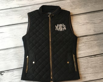 SALE, Monogram Vest, Monogram Puffy Vest,Monogram Vest, Quilted Vest, Monogrammed Clothing, Black Vest, Black Puffy Vest, Black Quilted Vest