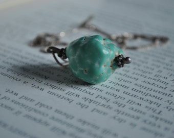 Vintage Natural Turquoise Pendant - 1960s Large Sterling Turquoise Nugget Necklace