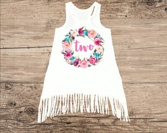 Birthday Dress for Two Year Old, Second Birthday Outfit, Boho Fringe Dress