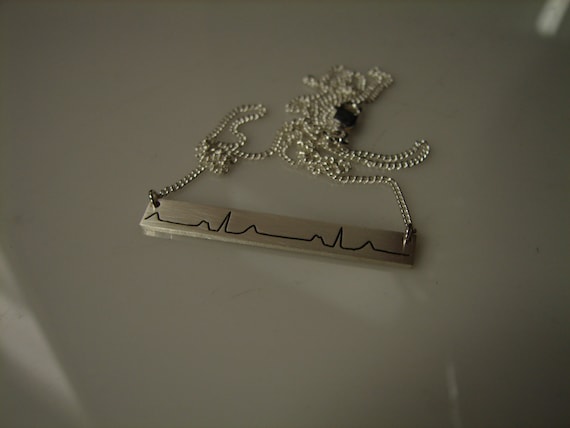 Custom EKG, heartbeat solid sterling silver bar necklace. Horizontal bar, Vertical bar, Dog tag, heart shape, any shape you want