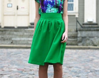 Womens Skirt, Flared Skirt, Pattern Skirt, Summer Skirt, Party Skirt, Green Skirt, Boho Skirt, Fashion Skirt, Bridesmaid Skirt, Dance Skirt