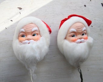 Santa Heads on a Stick, Floral Arrangement Embellishments, Floral Sticks, Floral Picks, Vintage Christmas Decor, Rosy Cheeks, WTH-1450