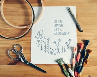 Embroidery Pattern, DIY Hoop Art, Do You Suppose She's A Wildflower, PDF Pattern, Alice in Wonderland, Instant Download, Printable Pattern
