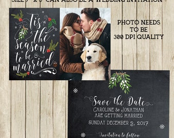 Christmas save the date, Printable save the date, chalkboard Save the Date, photo save the date, custom save the date, 7 x 5, YOU PRINT