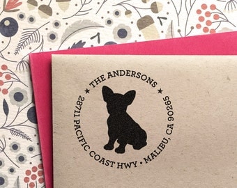 Custom Address Stamp - French Bulldog / Frenchie Return Address Stamp, customized gift for holidays, housewarming and weddings, school