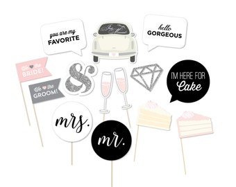 Wedding Photo Booth Props - Wedding Photobooth Props - Just Married Sign - Wedding Signs - Printable Wedding Decor - Mr Mrs Signs -Printable