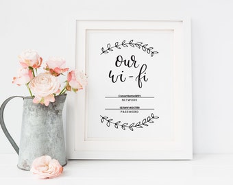 WIFI Password Sign Printable, Editable WIFI Password Printable, Guest Room Sign Printable, Our Wifi Printable. Instant Download.