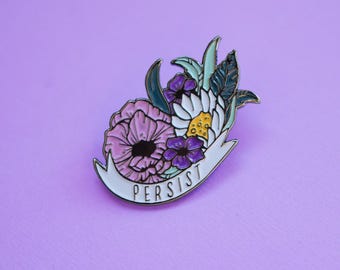 Feminist Pin Persist Floral Enamel Pin, Resist Pin, Feminism Pin, Pin Flair, Pin Collection, Pin Game, Women's Rights, Anti Trump,