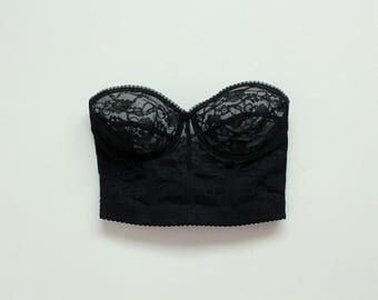 80's Black Lace Vogue Bra Madonna Cropped Bustier