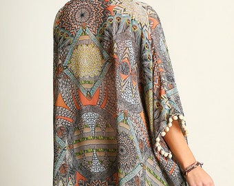 Feather Print Boho kimono, boho clothing, kimono robe, kimono cardigan boho, shawl, wrap, bohemian