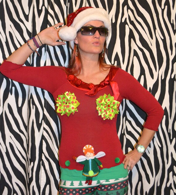 Women XS crop top Party Sweater Ugly Christmas Sweater top