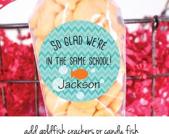 Valentines Day Stickers Same School Goldfish Valentines Kids Valentine Ideas Custom Valentine Stickers Valentine Favor Tags Chevron Goldfish