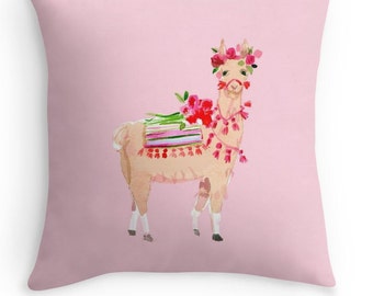 Pillow: Llama Love {Fashion pillow, cute pillow, illustration pillow, book pillow, girl's room, dorm room, reading pillow}