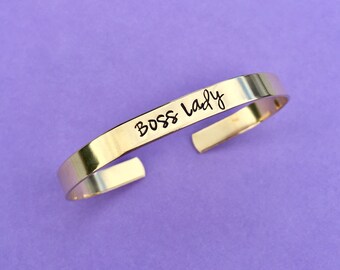 Boss Lady Bracelet {BRASS}, Hand Stamped Bracelet, Gold Bracelet, Inspirational Bracelet, Gift For Her, Boss Gift, Boss Day, Mom Gift