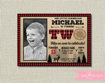 Lumberjack Birthday Invitation - Deer Wild One Second Birthday Invitation - Mountain Second Birthday Invitation - Buffalo Plaid Invite - 2nd