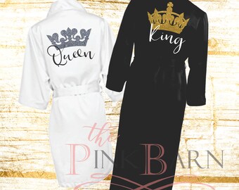 SALE Ships in 10 Days King and Queen Satin Robes Couple Robes Mr. Mrs. Robes His Her's Personalized Kimono Robes Honeymoon Gift Name