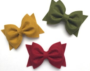 LARGE FELT BOW // set of 3 hair clips // baby bow // felt hair clips // felt headband