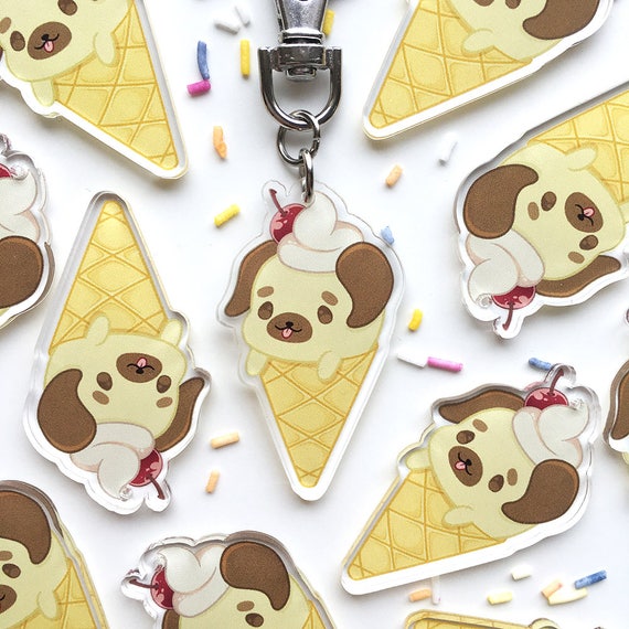 Cute Pug Ice Cream Cone Kawaii Dog Sweet Dessert Puppy