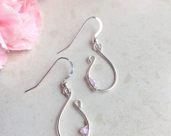 Pink Earrings, Bridesmaids Earrings, Statement, Light Pink, Peirced Earrings, Bridal Earrings, Small, Dangle, Hoop, Wire Earrings, Romantic
