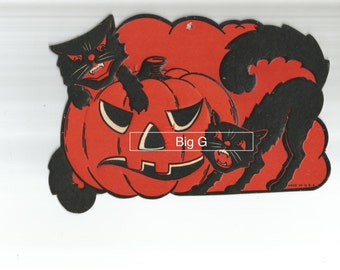 Vintage Halloween die cut black cat and JOL pumpkin digital download printable image 300 dpi