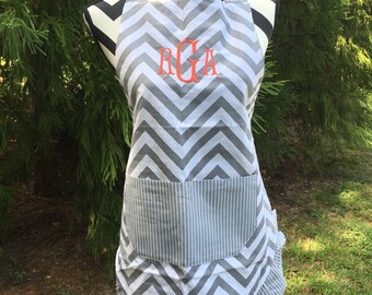Women's Monogrammed Apron- Monogram Chevron Apron- Embroidered Apron- Gifts for Her- Bride Gift Idea- Free Shipping