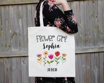 Flower Girl Tote Bag, Floral Canvas Tote Bag, Maid of Honor Tote Bag, Bridal Party Tote Bag, Will You Be My Flower Girl Tote Bag, Proposal
