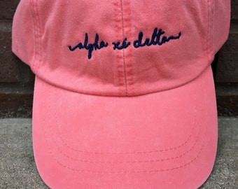 Alpha Xi Delta Handwriting Script Baseball Cap - Officially Licensed Greek Merchandise - A Xi D Shoreline Hat