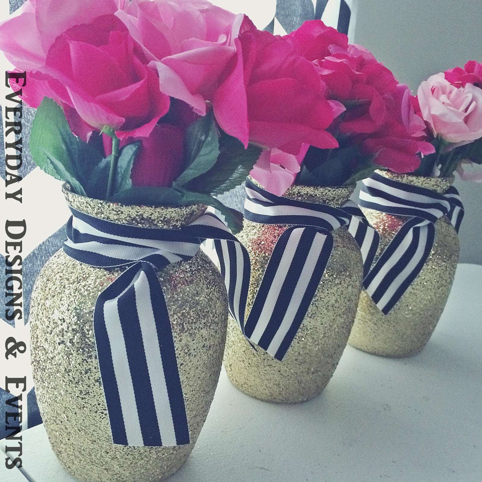 3 Gold Black and White Vases Bridal shower Baby shower