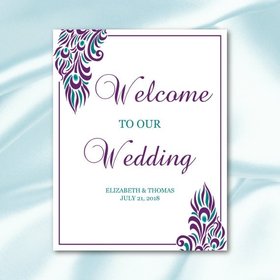 Wedding Welcome Sign Template Purple Teal By Weddingprintablesdiy Welcome To Our Wedding Sign Template