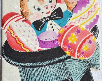 Vintage Easter Card - Bunny Rabbit in Top Hat - Used