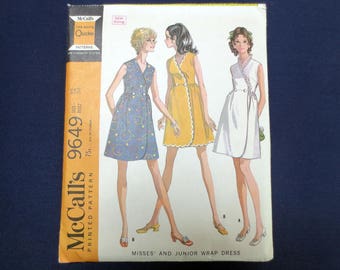 1969 Sleeveless Front Wrap Dress Vintage Pattern, McCalls 9649, Size 12, Bust 34