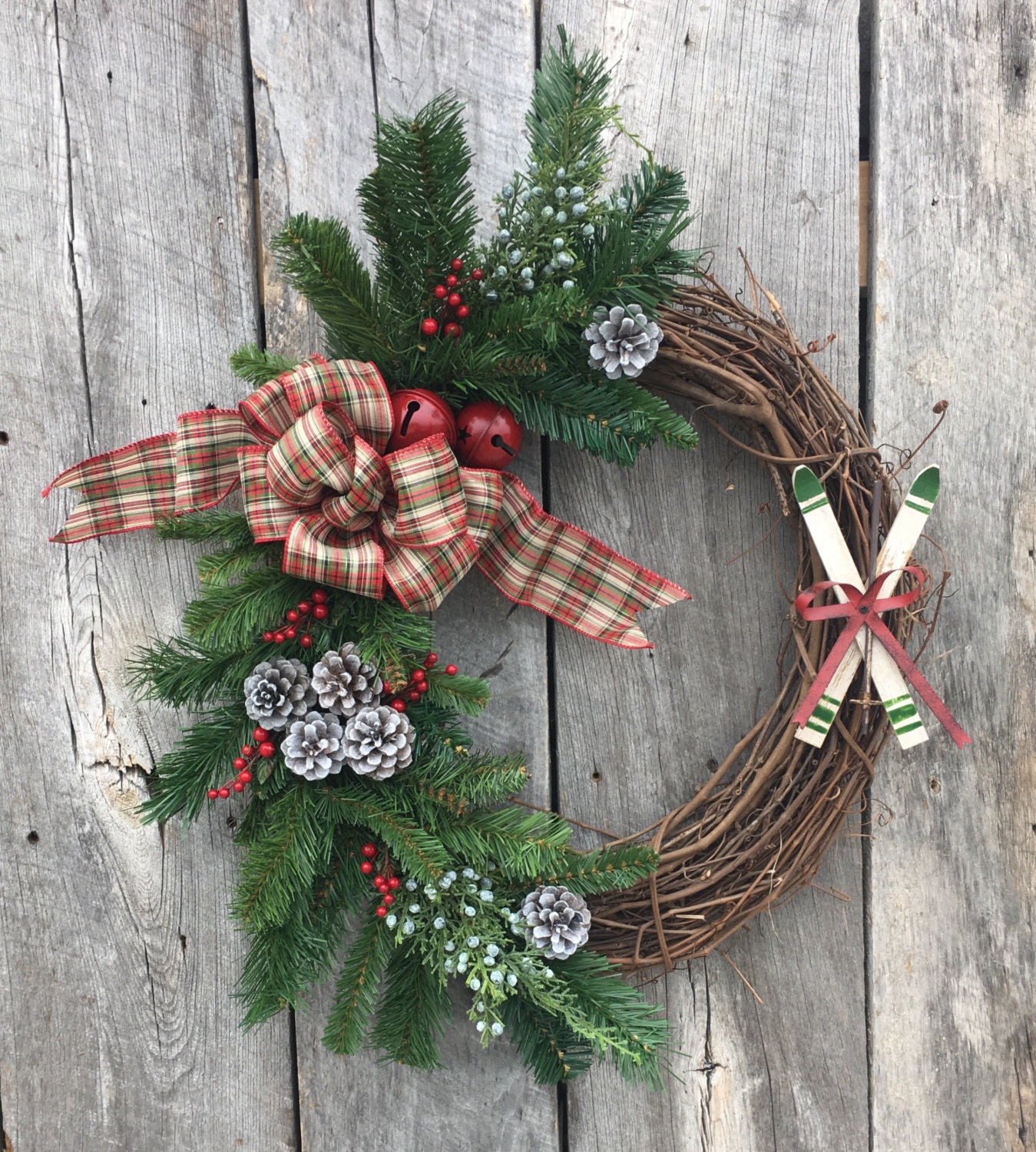 Winter Ski Wreath Wreath with Skis Rustic Ski Lodge Wreath