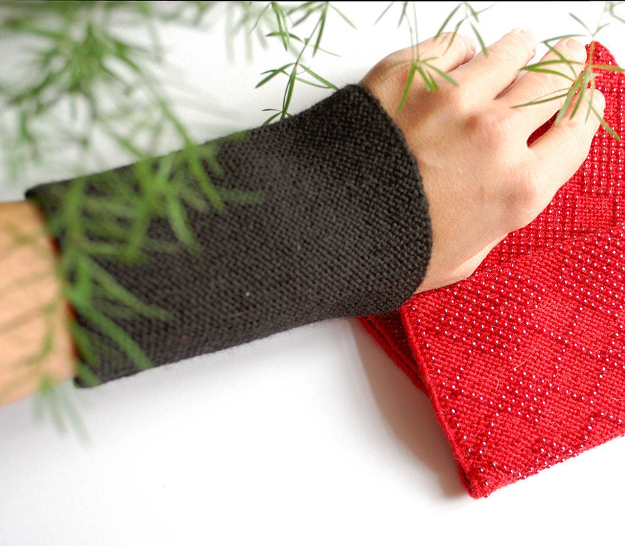 Mens Wrist Warmers Black Unique mens arm cuffs Merino wool