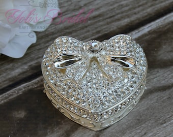 FAST SHIPPING!! Beautiful Heart Jewelry Box, Wedding Ring Box, Heart Shaped Box, Sparkling Jewelry Box, Wedding Gift, Heart with Bow Box