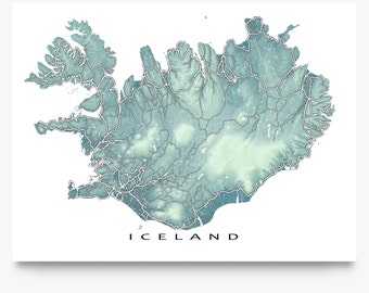 Iceland Map, Iceland Art, Reykjavik, Travel Map Print