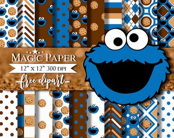 50% OFF SALE Cookie Monster Digital Paper : "COOKIE Monster Digital Paper"- Cookie Monster Clipart, Cookie Monster Scrapbook, Cookies Monste