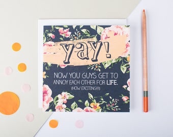 Funny Wedding Congratulations Card - Annoy Each Other For Life! - Funny Wedding Day - Tied The Knot - Funny Engagement Card - Congrats