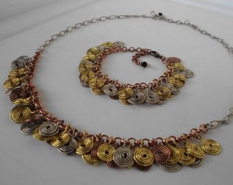 Handmade wire spirals bracelet in laiton/copper/stainless steel/german silver