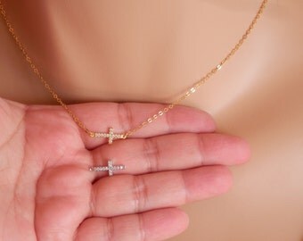 Sideways Cross Necklace gold horizontal cross necklace side cross Necklace small cross necklace delicate cross necklace silver cross choker